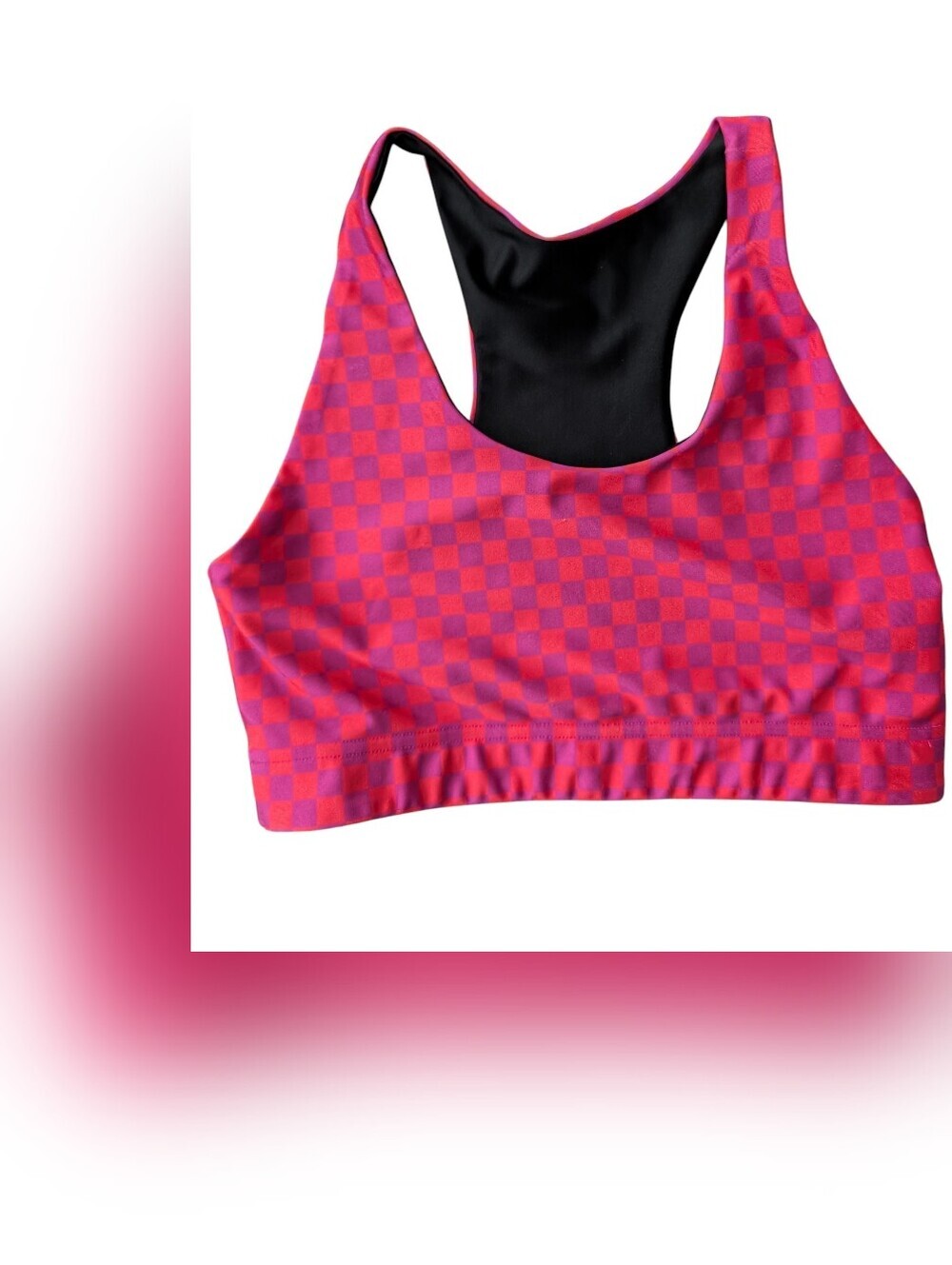 Terez Pink & Purple Checkerboard Racerback Sports Bra